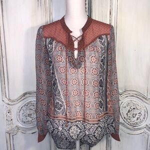 American Rag Boho Look Sheer Long Sleeve High Low Hem Blouse Size Small